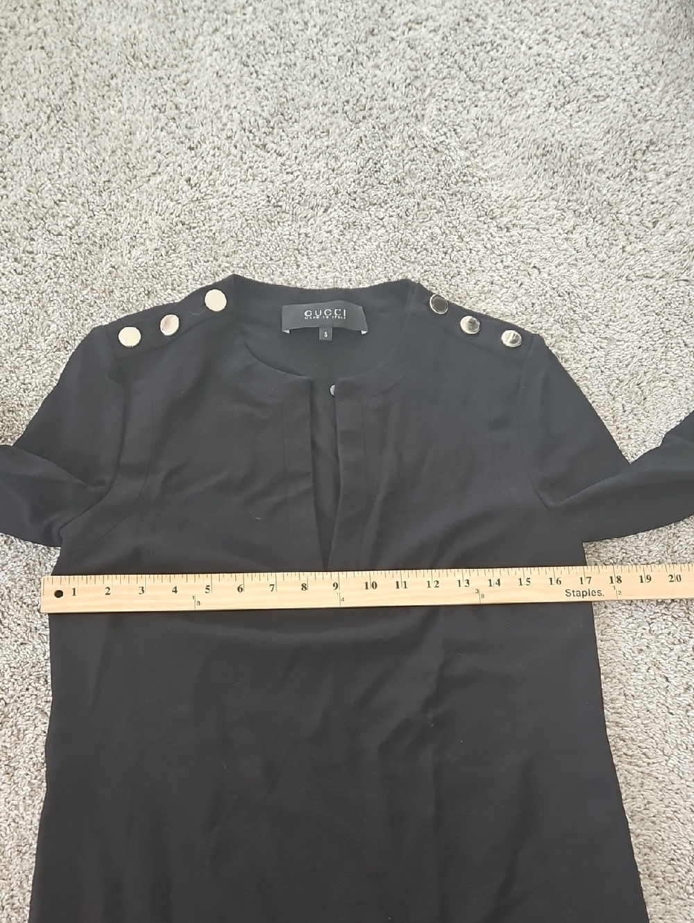 Gucci Black Long-Sleeve Shift Dress with Gold Shoulder Buttons Minimalist S - Picture 6 of 10